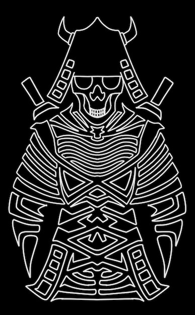 黒と白のイラストのロゴの鬼武者サムライ スカル