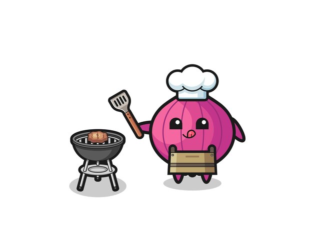 Onion barbeque chef with a grill