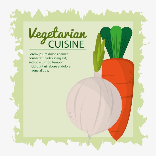 Vector onion carrot vegetarian cuisine poster green background