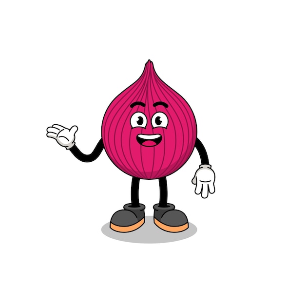 Onion red cartoon with welcome pose character design