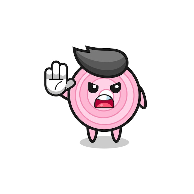 Onion rings character doing stop gesture cute design