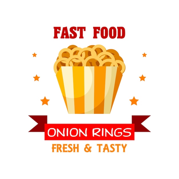 Onion rings fast food meal vector emblem