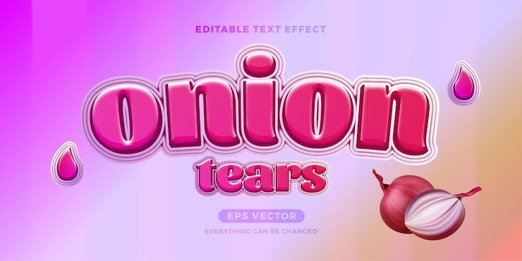 Vector onion tears editable text effect style in natural red color ideal for banner signage and graphic promo