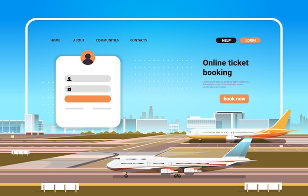 Biglietto aereo online prenotazione sito web landing page modello concetto orizzontale spazio copia illustrazione vettoriale