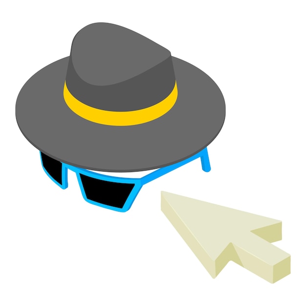 Вектор Значок онлайн-анонимности изометрический вектор курсор мыши мужская шляпа и солнцезащитные очки современные технологии конфиденциальности в интернете концепция криптовалюты технология блокчейна
