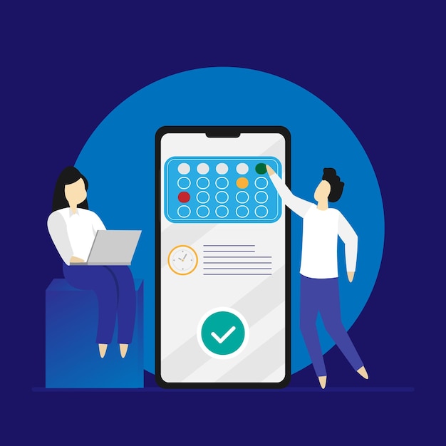 Vettore concetto di prenotazione di appuntamenti online persone che utilizzano software di pianificazione