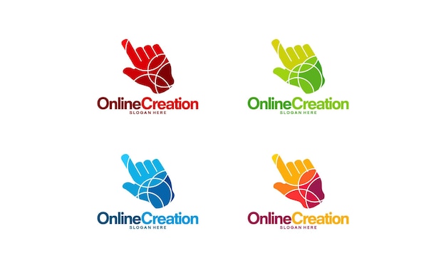 Online art logo designs concept, online creation logo template, color cursor logo symbol, painting cursor logo symbol