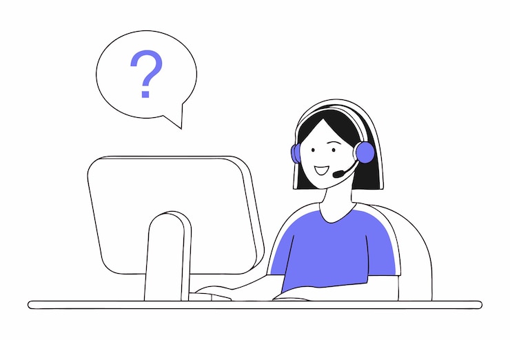 Vector online assistent gebruikershulp vaak gestelde vragen callcenter werknemer cartoon personage vrouw die aan de hotline werkt
