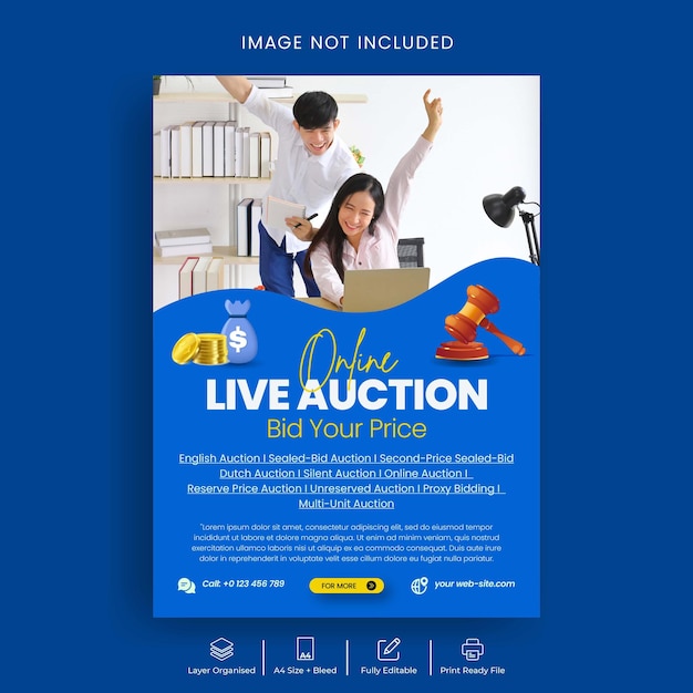 Online auction flyer or poster template design