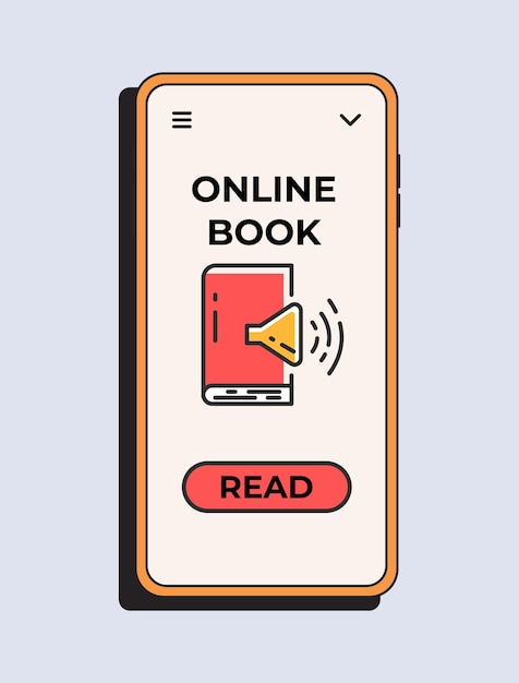 App per audiolibri online libreria di lettura digitale nel telefono smartphone vettoriale con app per lettori elearning per l'istruzione online e biblioteca digitale concetto di illustrazione vettoriale