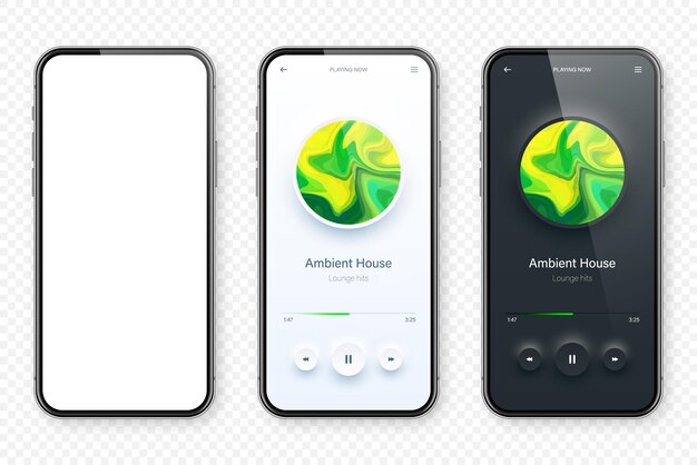 Online audio player gebruikersinterface smartphone app ui ontwerp muziek media streaming en luisteren
