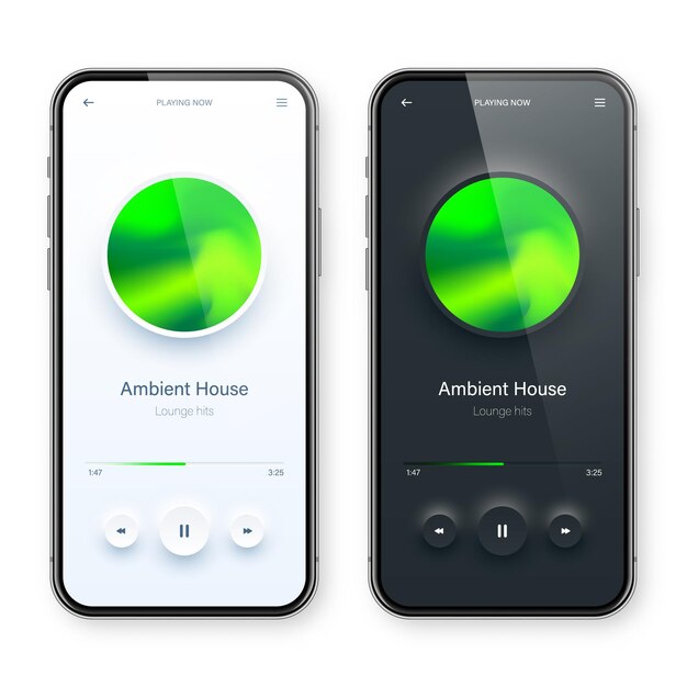 Online audio player gebruikersinterface smartphone app ui ontwerp muziek media streaming en luisteren