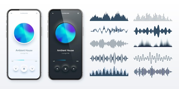 オンラインオーディオプレイヤー ユーザーインターフェース スマートフォン アプリ UI デザイン ミュージック メディア ストリーミング リスニング