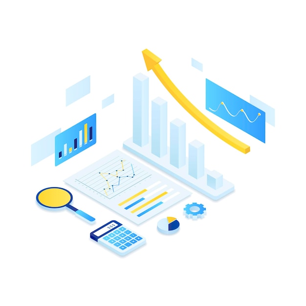 Online audit illustration isometric concept.