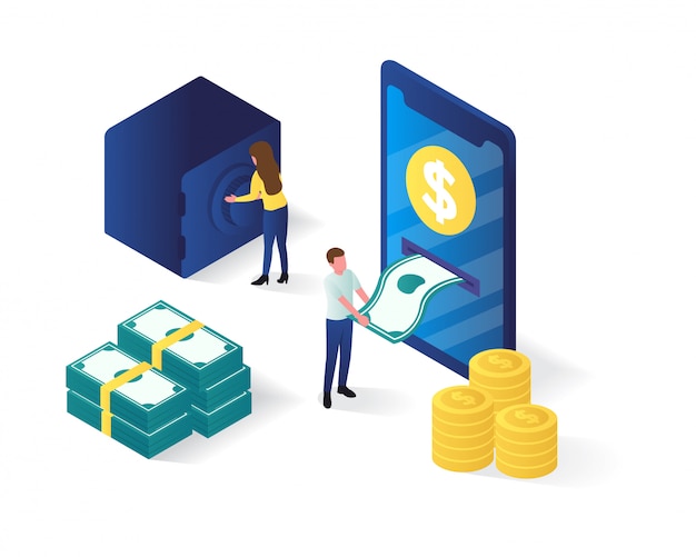 online bankieren isometrische illustratie