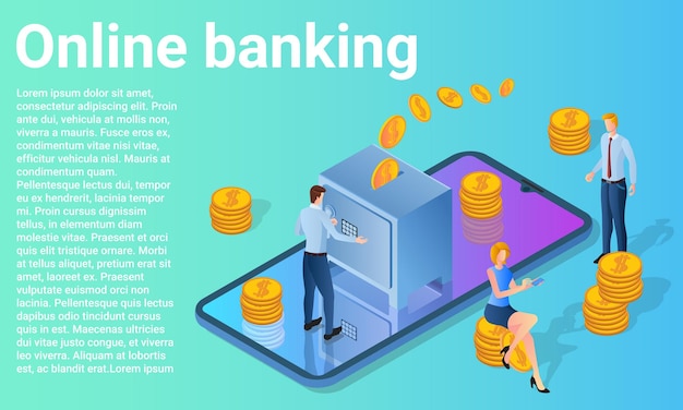 Online bankieren Mensen gebruiken een bankapplicatie die op een smartphone is geïnstalleerd Poster in zakelijke stijl