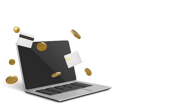 Приложение для онлайн-банкинга и электронная оплата Электронный криптокошелек Онлайн-банкинг Кредитная карта на ноутбуке для онлайн-платежей или покупок Векторная иллюстрация