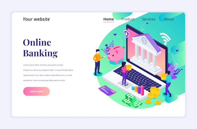 Vector online banking concept with characters. online financial investment. modern flat isometric for landing page template