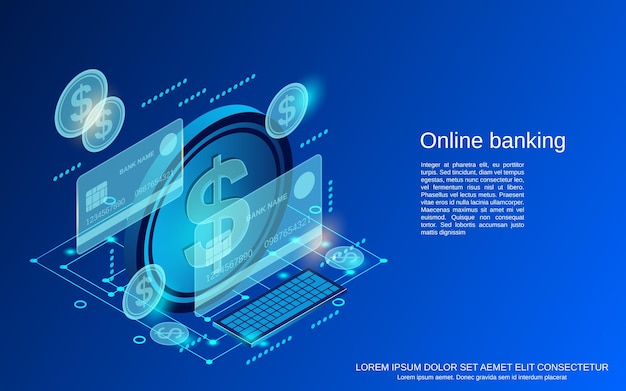 Online banking flat 3d isometric vector concept illustration