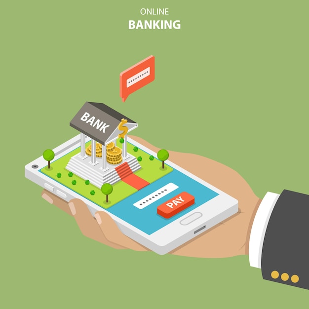 Online banking flat isometric concept