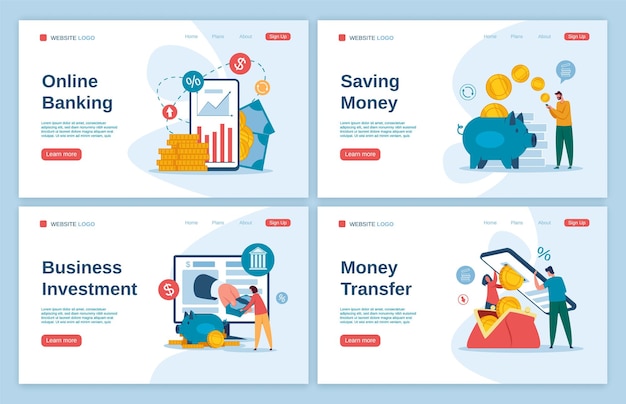 Online banking landing page set collection