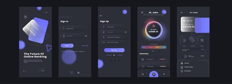Vector online banking mobile app ui, ux, gui screens template
