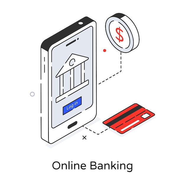 Icona di contorno bancario online in stile isometrico