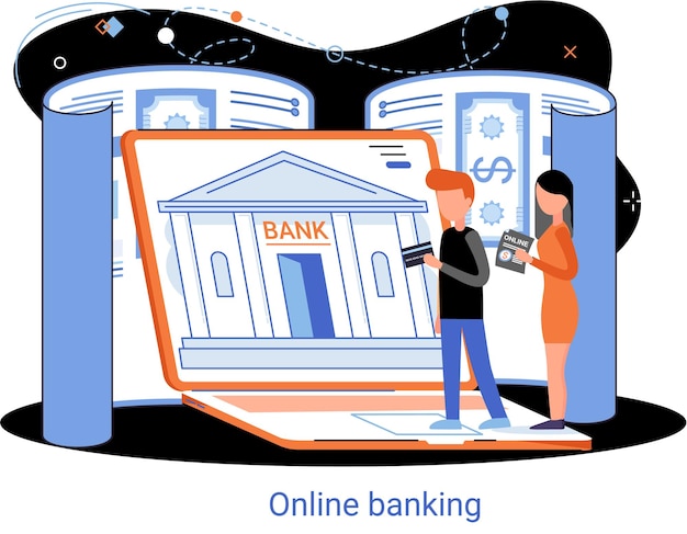 Vettore metafora della piattaforma di banking online servizio di banca remota sistema di transazione online per investimenti e pagamenti mobili operazioni bancarie cambio valuta conto corrente gestione deposito e-commerce