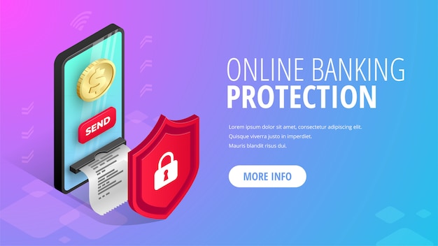 Online banking protection isometric banner