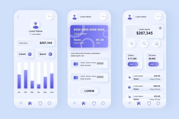 Online banking unique neomorphic mobile app design kit