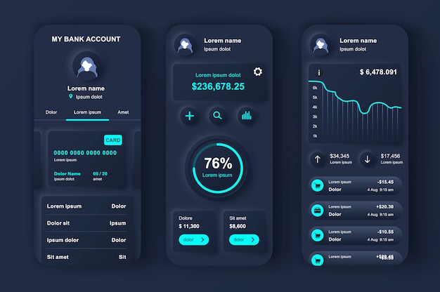 Vector online banking unique neumorphic design kit for app.