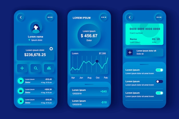 온라인 뱅킹 고유의 Neumorphic 디자인 키트.