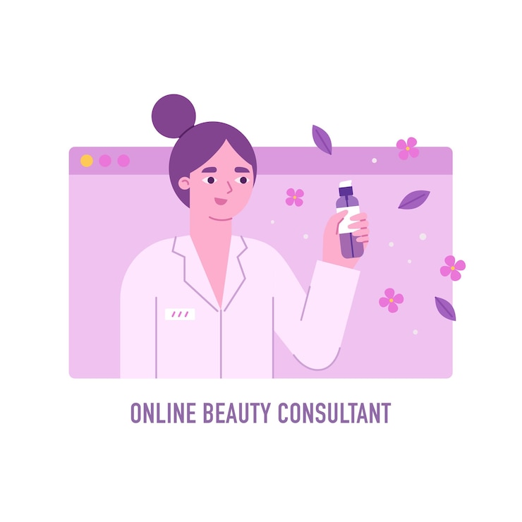 Vector online beauty consultant cosmetics and skin care vector illustration