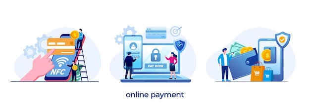 Online betaling creditcard mobiel bankieren ewallet e-commerce transactie aankoop vlakke afbeelding vector
