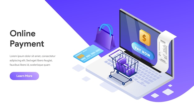 Online betaling isometrisch concept voor bestemmingspagina, startpagina, website