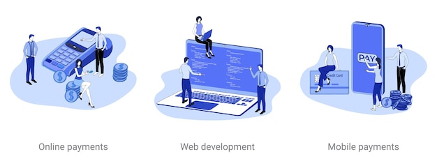 Vector online betalingen webontwikkeling mobiele betalingen een reeks vectorillustraties op een zakelijk thema