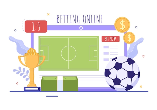 Gioco sportivo di scommesse online con servizio di applicazione di scommesse live in un'illustrazione piatta del fumetto disegnato a mano