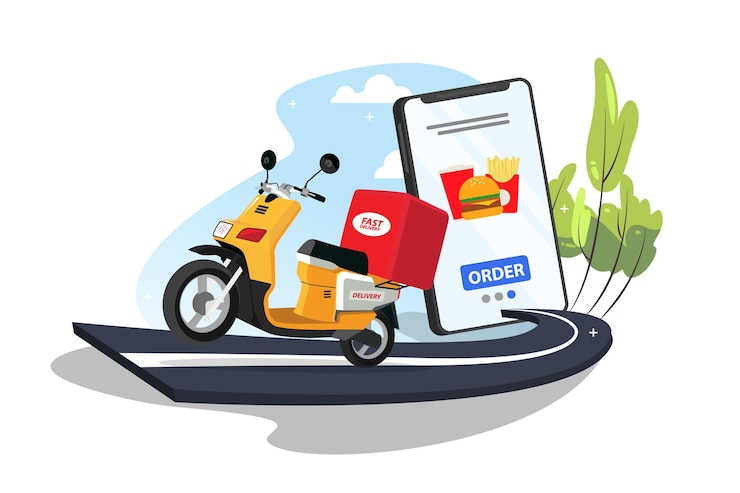 Vector online bezorgserviceconcept online bestelling volgenbezorging thuis en op kantoor
