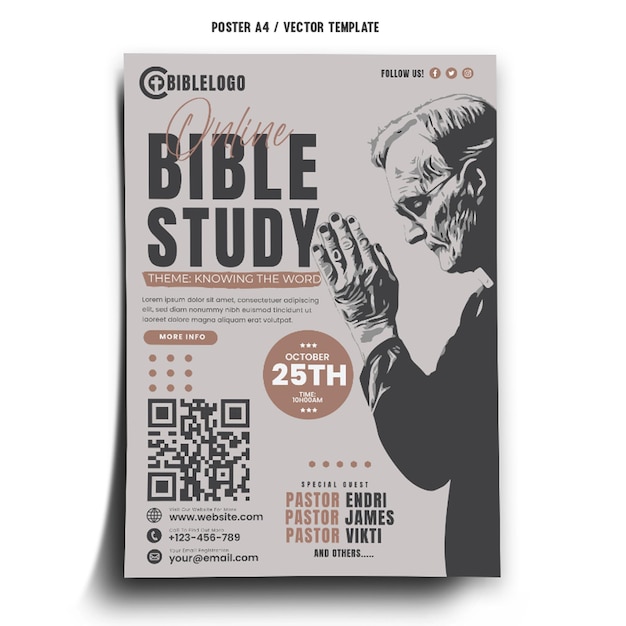 Modello di poster di studio biblico online