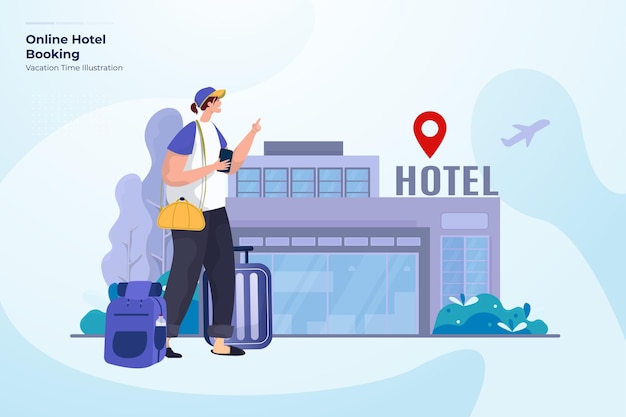 Vector online booking hotels illustration