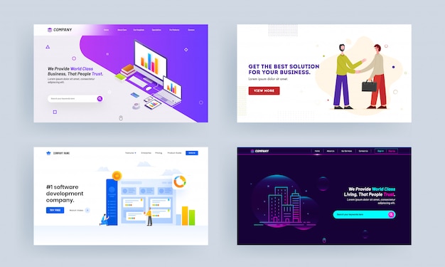 オンラインビジネスクラス、ビジネス向けベストソリューション、ソフトウェア開発会社、不動産コンセプトベースのランディングページデザイン。