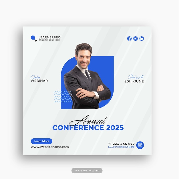 Online business conference instagram post template or square flyer template vector