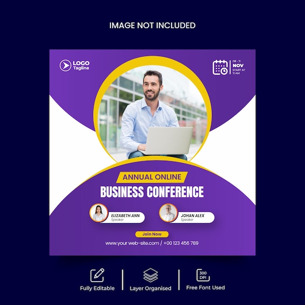 Online business conference social media post banner template