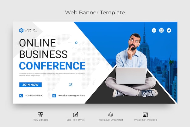 Vector online business conference web banner template