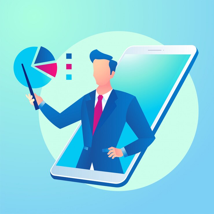 Vector online business consultation app with smartphone