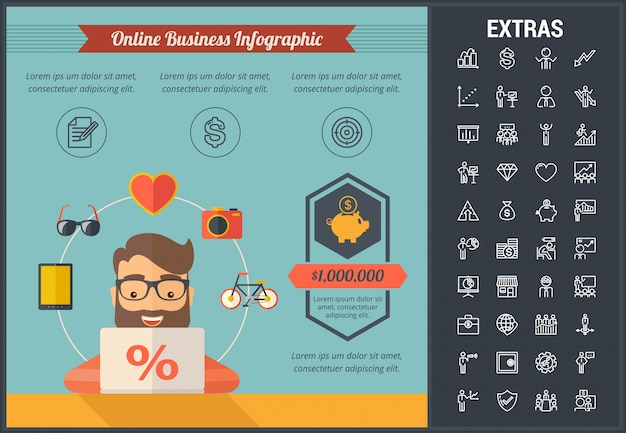 Online business infographic template and elements.