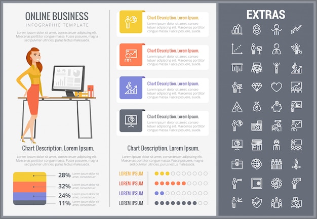 Online business infographic template and icons set