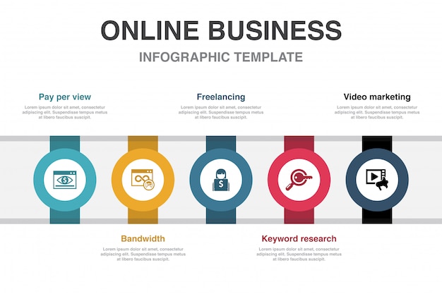 オンラインビジネスのインフォグラフィックテンプレート。