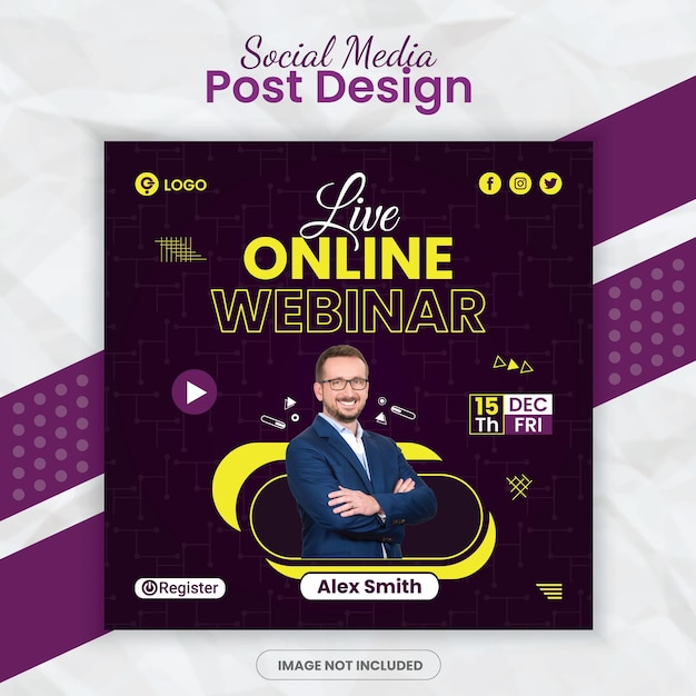 Online business live streaming webinar and marketing conference social media post banner template