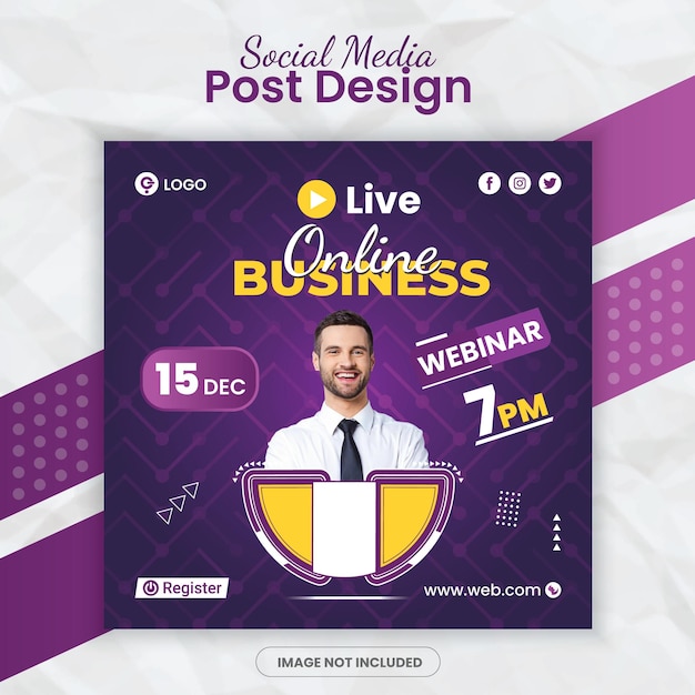 Online business live streaming webinar and marketing conference social media post banner template